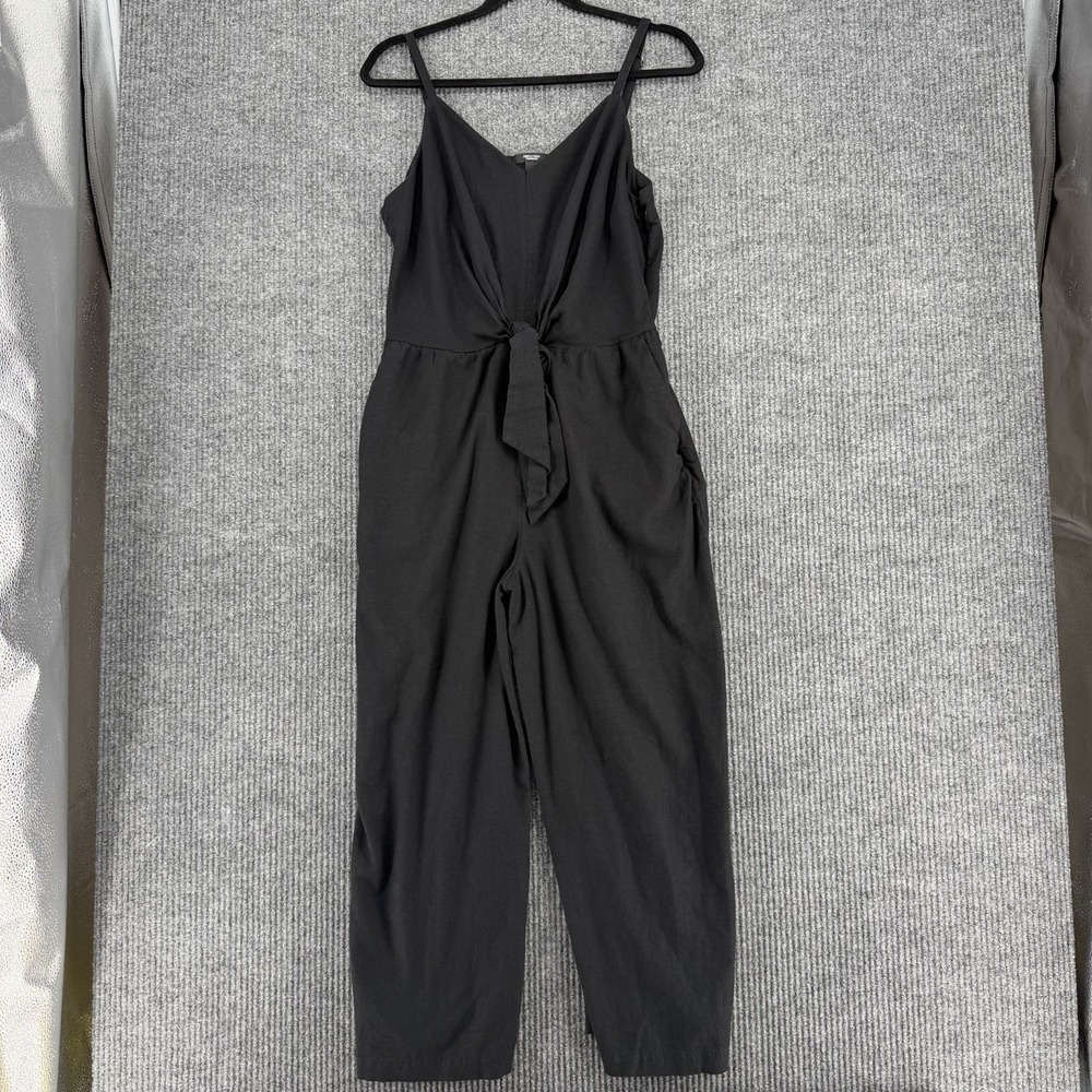 Simply Vera linen blend black wide leg jumpsuit minimalist chic elegant timeless - Picture 2 of 13